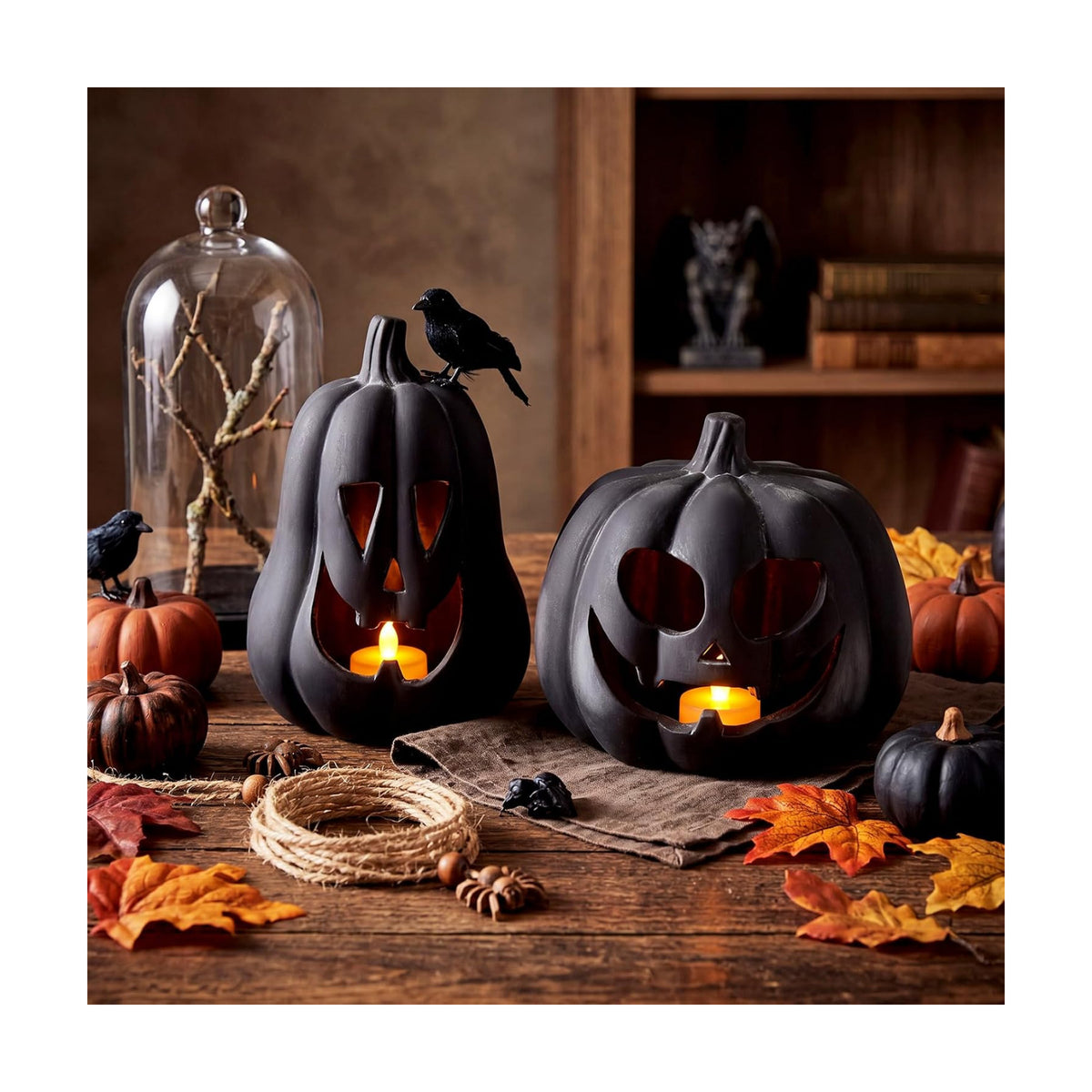 Tioncy Halloween Decor Terracotta Jack O Lantern Pumpkin Decor,Black