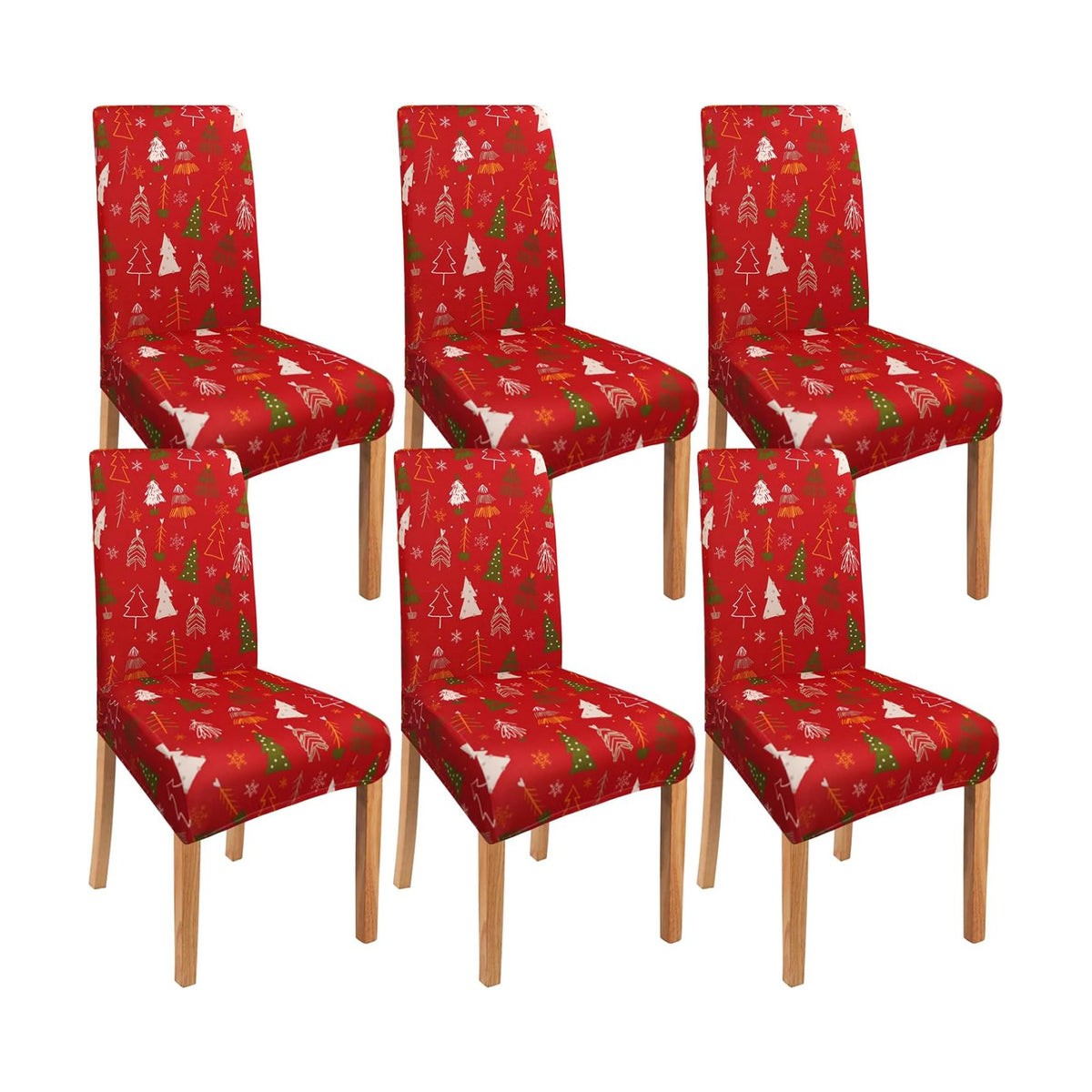 Red Christmas Chair Covers Set of 6,Winter Christmas Tree Snowflake Elk Chair Protectors,Elastic Removable Washable Dining Chair Covers for Winter Christmas Kitchen Dining Room Holiday Decor