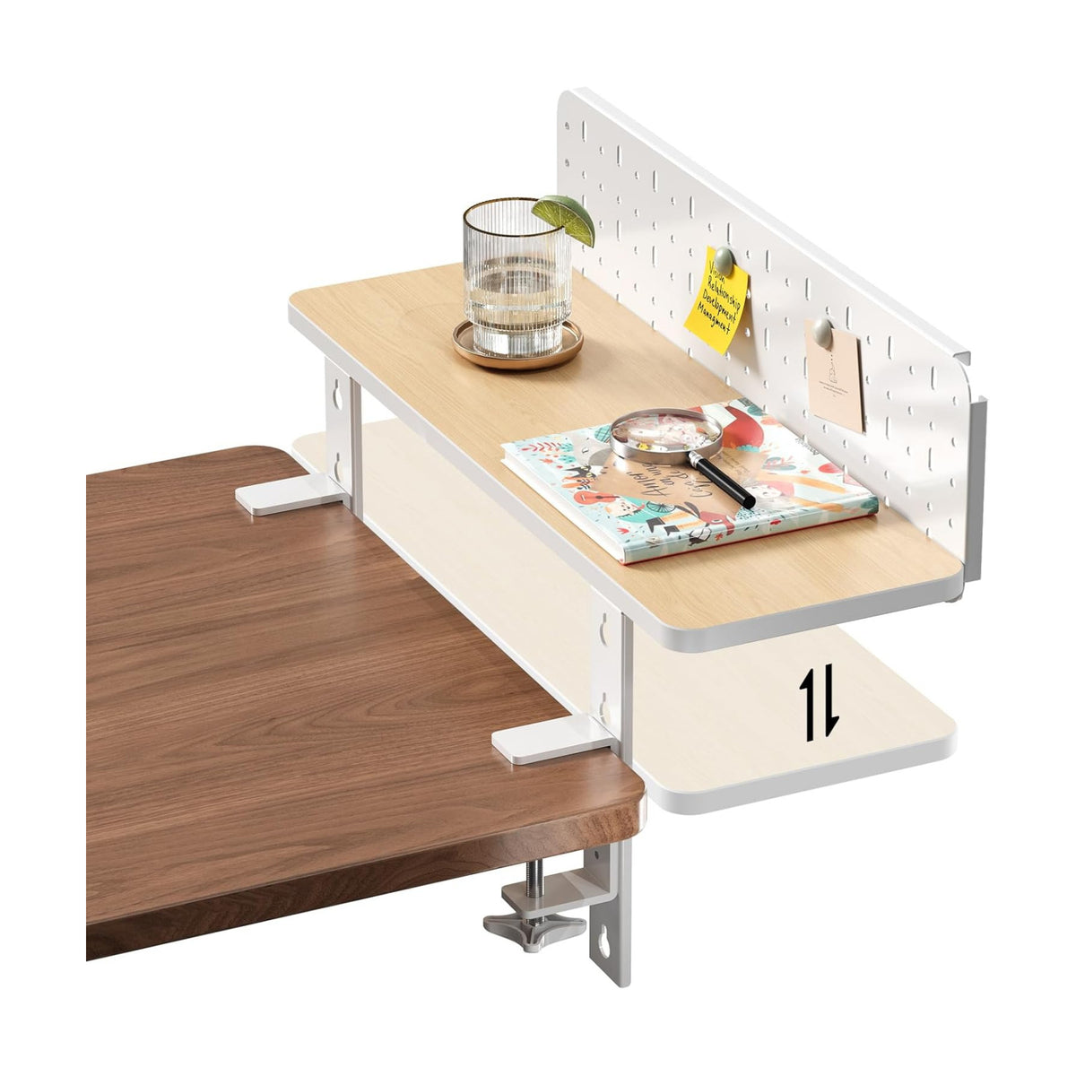 Clamp on Desk Extender Shelf, 22" Desk Riser with Pegboard | Heavy-Duty Side/Top Desk Organizer Shelf for Office