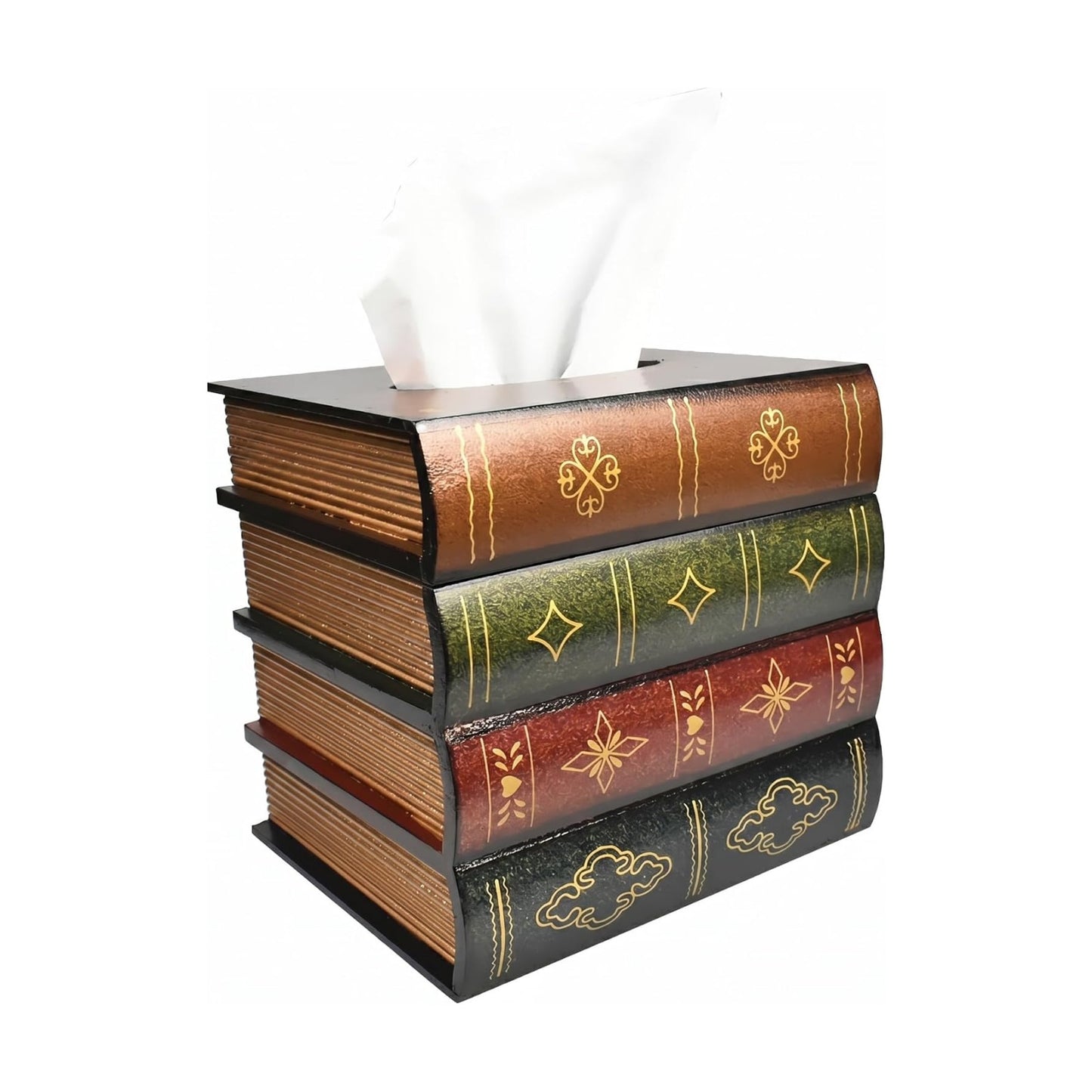 Hand-Made Retro Wooden Antique Book Tissue Box Cover Square Tissue Holder Dispenser Paper / Coffce