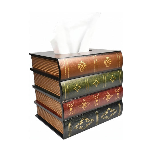 Hand-Made Retro Wooden Antique Book Tissue Box Cover Square Tissue Holder Dispenser Paper / Coffce