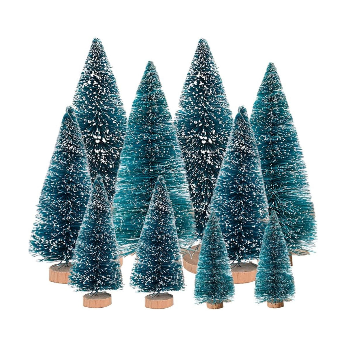 Yahpetes Christmas Trees 10 Pcs Bottle Brush Christmas Trees 5 Size Artificial Christmas Sisal Snow Frost Trees Pine Trees with Wood Base for Tabletop Christmas Party Home Indoor Decor (Blue Green)
