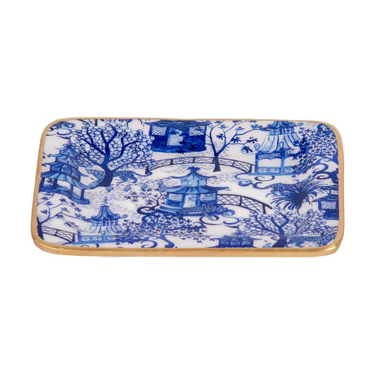 Enamel Tray / Vanity Tray for Dresser / Blue & White / Rectangular