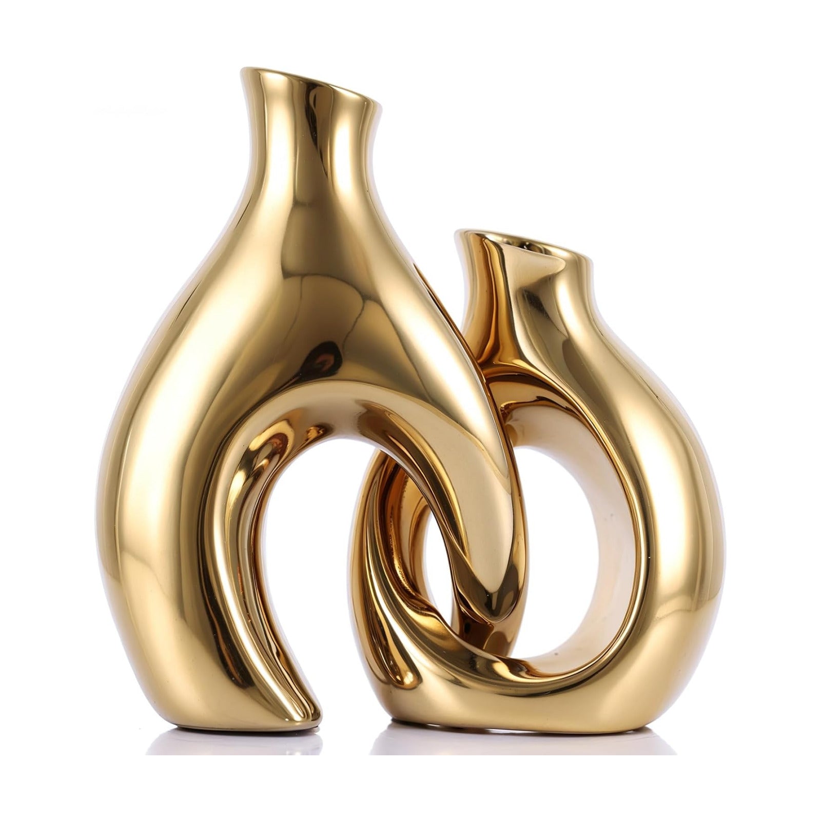Ceramic Vase / Abstract Intertwined Sculptural Vases / Gold / Set of 2
