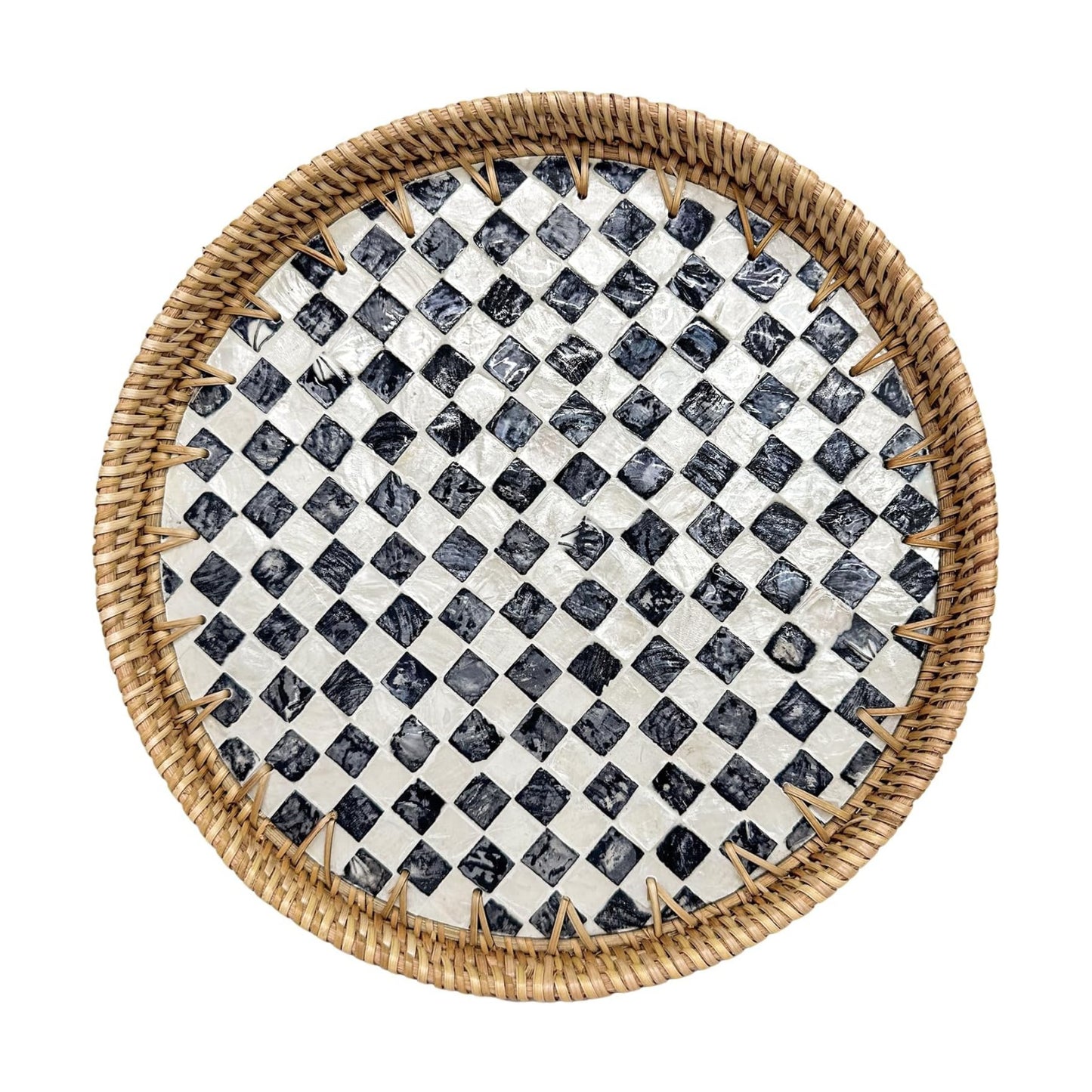 Woven Tray / Round Rattan Tray / 13.8 / Checkerboard