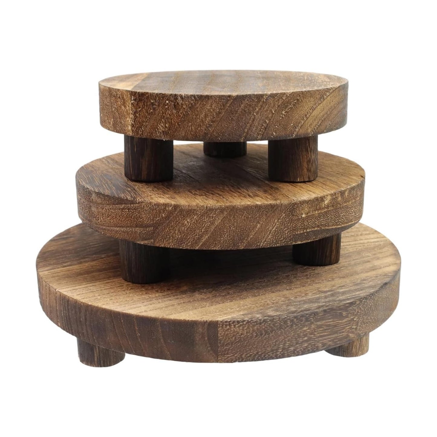 5/6/8" Round Wood Riser Small Planter Tray Modern Potter Decorative for Desktop / Set of 3