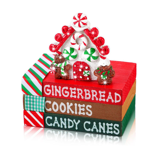 Christmas Table Decoration Resin Gingerbread House Tiered Tray Decor Wood Rustic Gingerbread Block