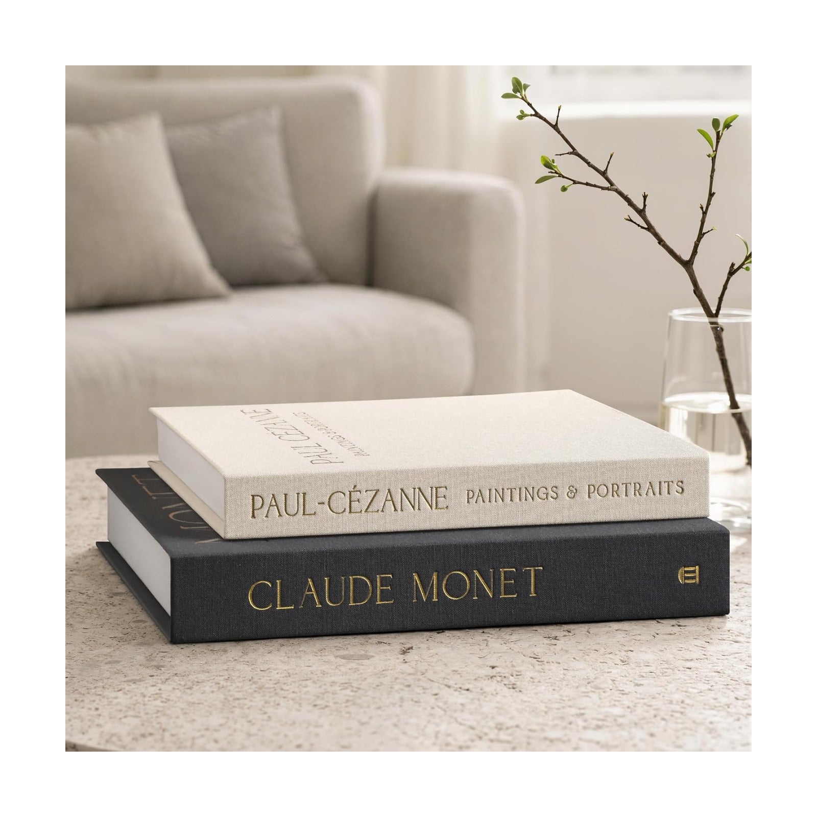 Faux Decor Book Storage Box for Decoration / Grey&beige - Mid Century / 2 Book Set / Set of 2