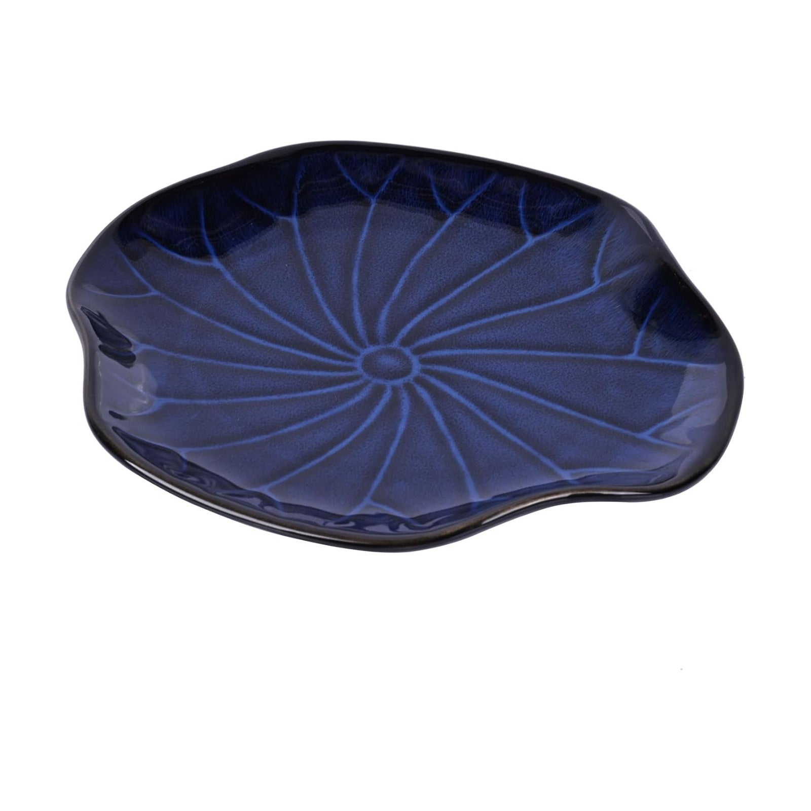Lotus Leaf-Shape Ceramic Decorative Tray / Blue