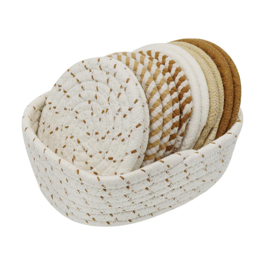 Holder / Cotton Woven Absorbent Coasters for Drinks Beer Coffee / Set of 12