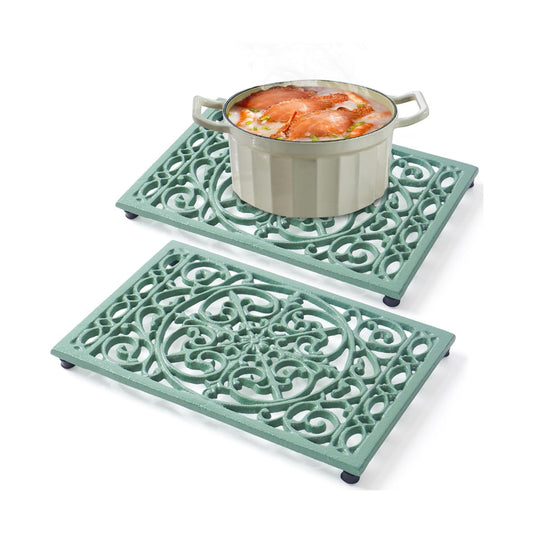 Notakia 9.6 x 6.3 Inch Cast Iron Trivet Set, Large Metal Trivets for Hot Dishes Pots Pans Decorative Kitchen Trivets