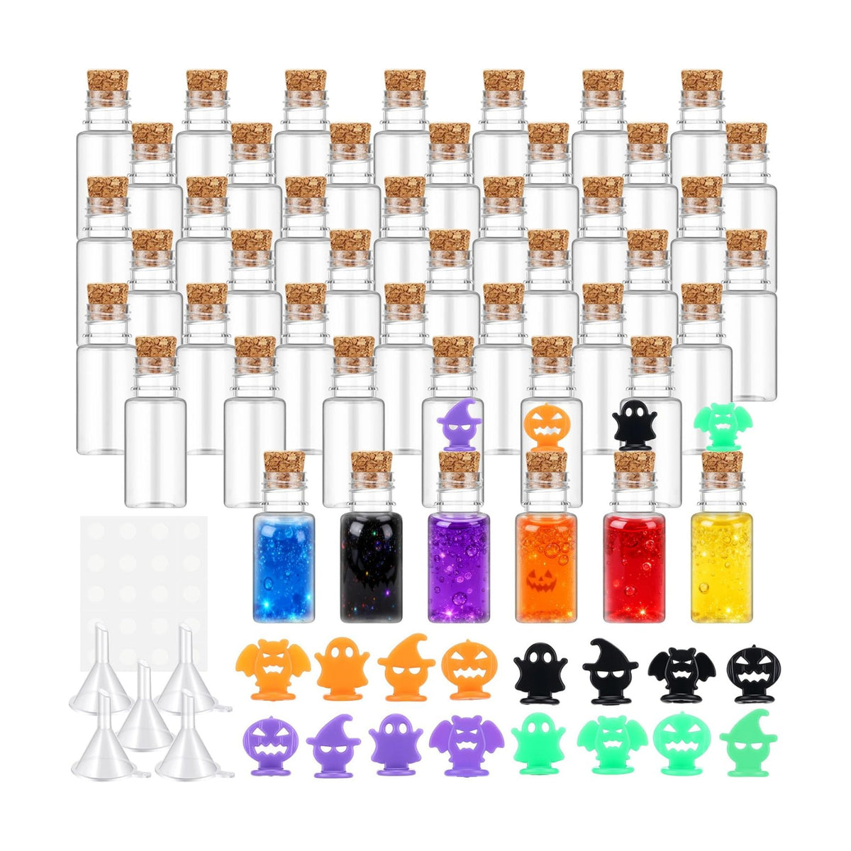 Bokon 36 Pack Mini Plastic Bottles with Corks Funnels Plastic Potion Bottles Tiny Clear Sand Art Jar Wishing Vial Witch Potion Jars for Decorations Birthday Party DIY Crafts Gift