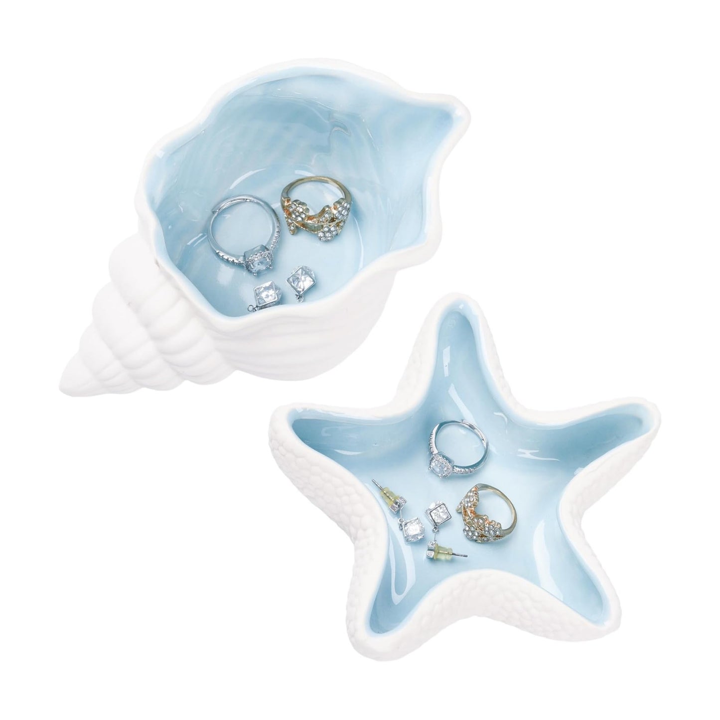 Ocean Ceramic Jewelry Tray / Starfish&conch / Set of 2
