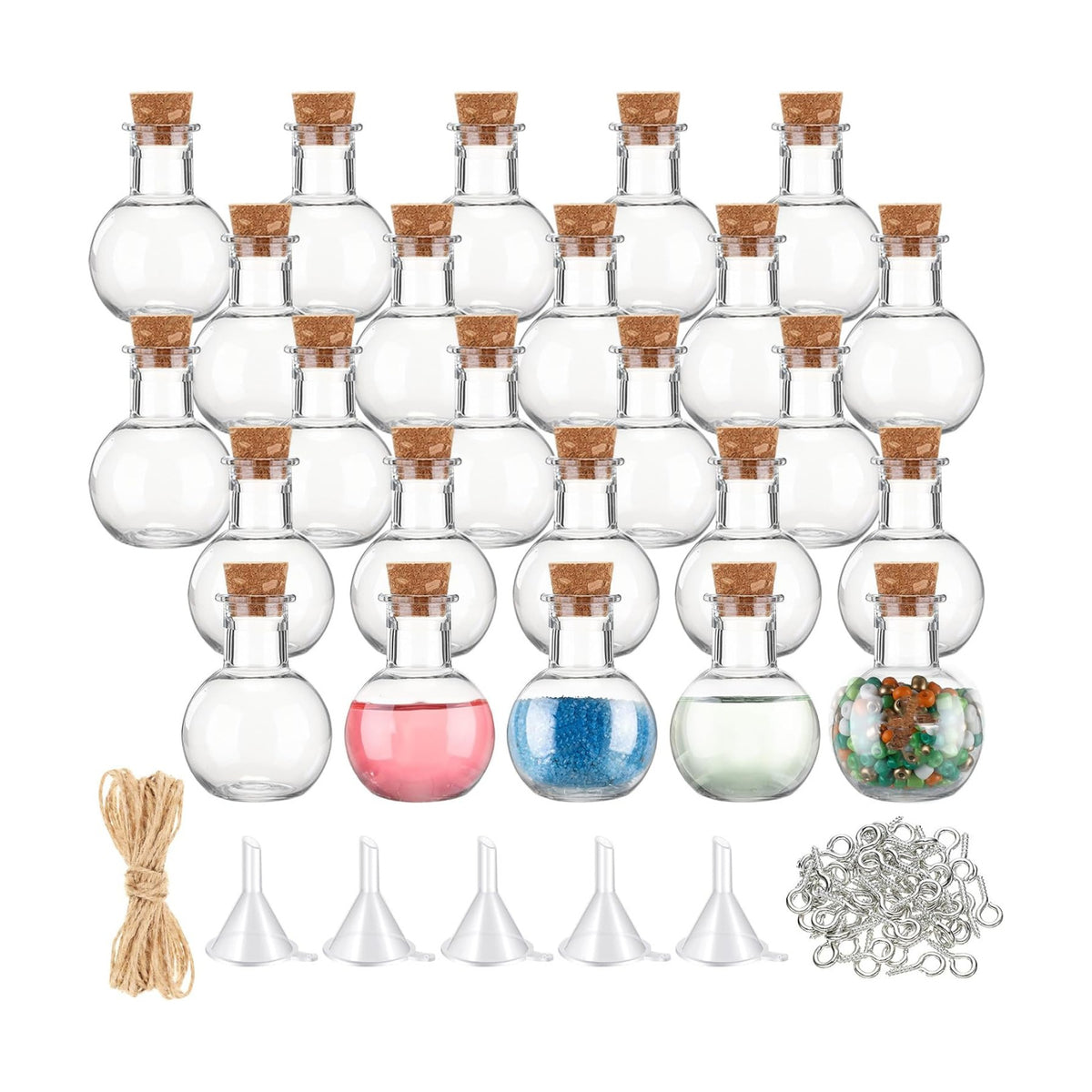 Bokon 25Pack 1oz Plastic Mini Potion Bottles with Corks, 1.4x1.8 In, Round