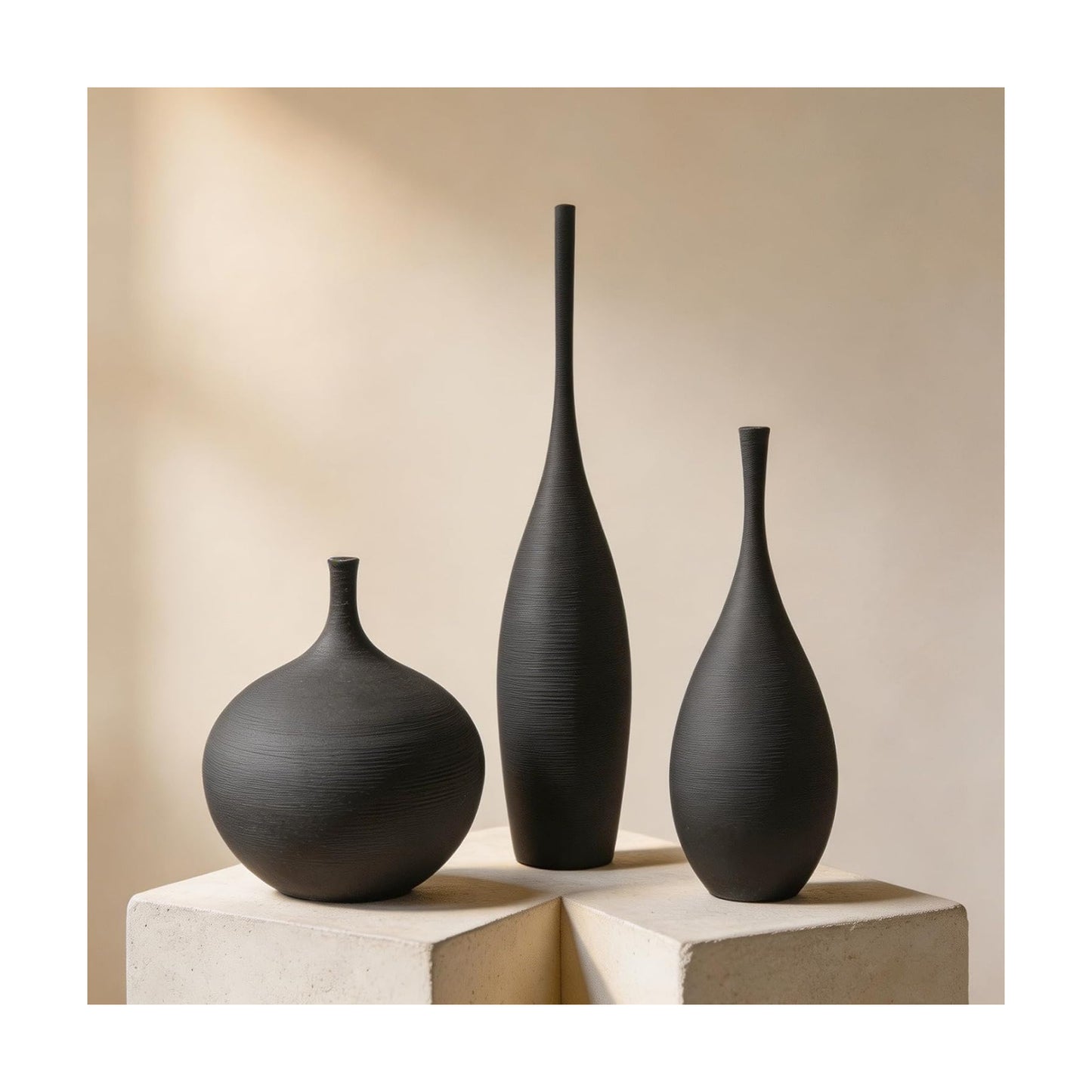 Ceramic Vases / Modern Boho Vases for Centerpiece Decor / Black / Set of 3