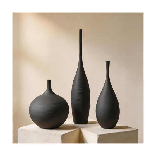 Ceramic Vases / Modern Boho Vases for Centerpiece Decor / Black / Set of 3