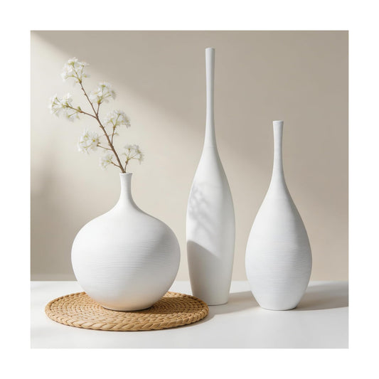 Ceramic Vase / Modern Boho Vases for Centerpiece Decor / White / Set of 3