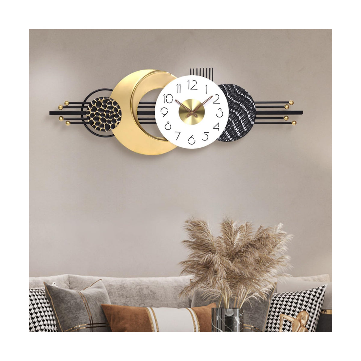 38x14 Inch Modern Silent Wall Clock, Sleek Statement Decor for Living Room | Battery Powered, Quartz Movement, Clear