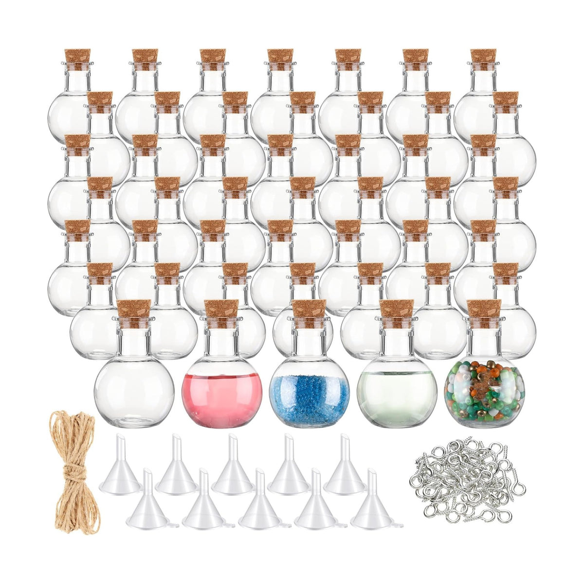 Bokon 50Pack 1oz Plastic Mini Potion Bottles with Corks, 1.4x1.8 In, Round