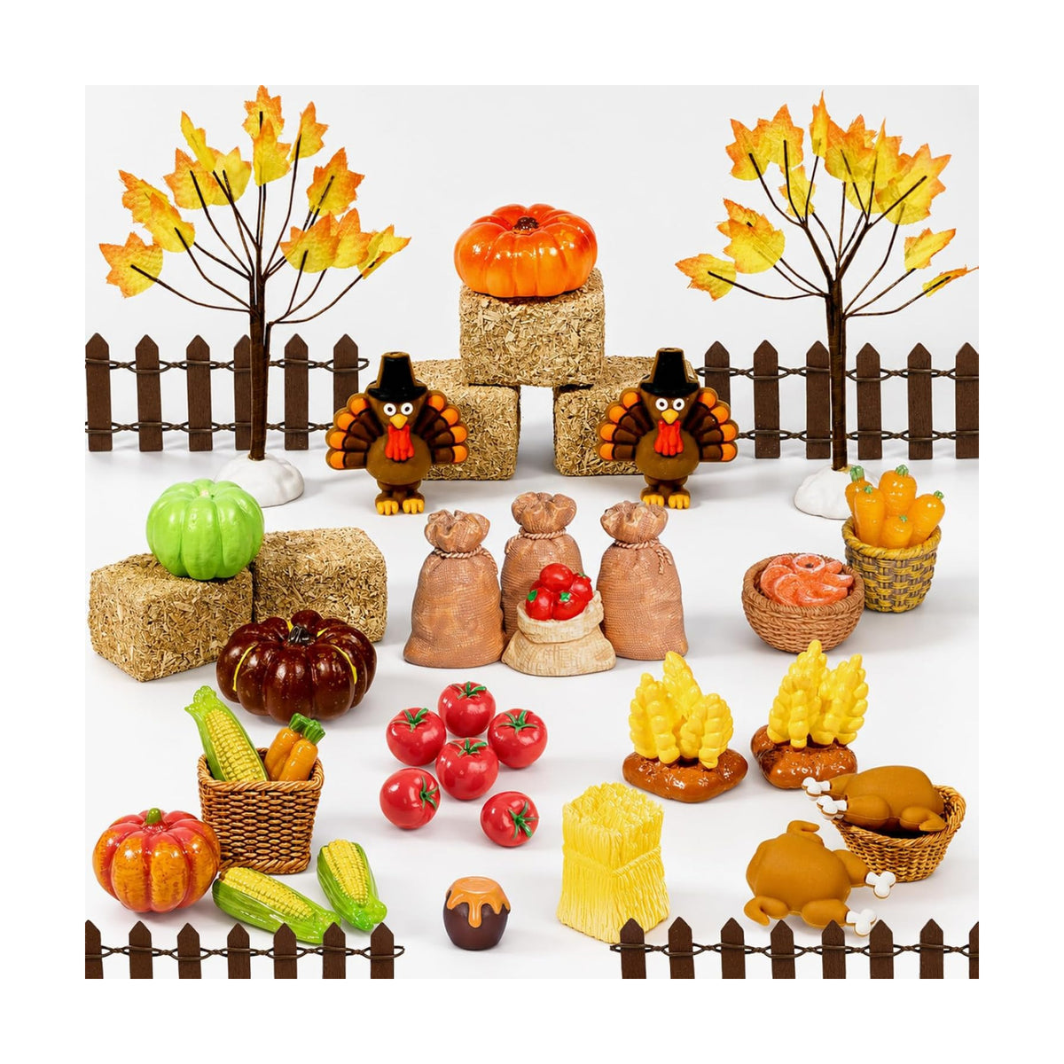 Warmtree Fall Resin Figures, 44 Pcs Thanksgiving Miniatures
