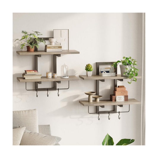 Floating Shelves / Wall Mounted Storage Shelves / Greige + Black / Set of 2