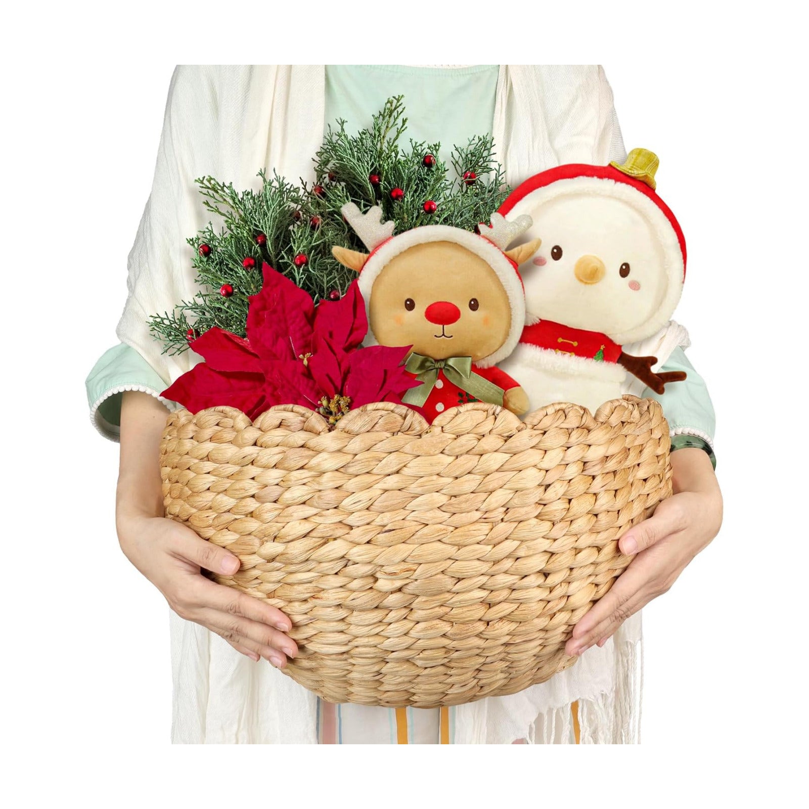 Handwoven Water Hyacinth Scalloped Hanging Basket / Model 1