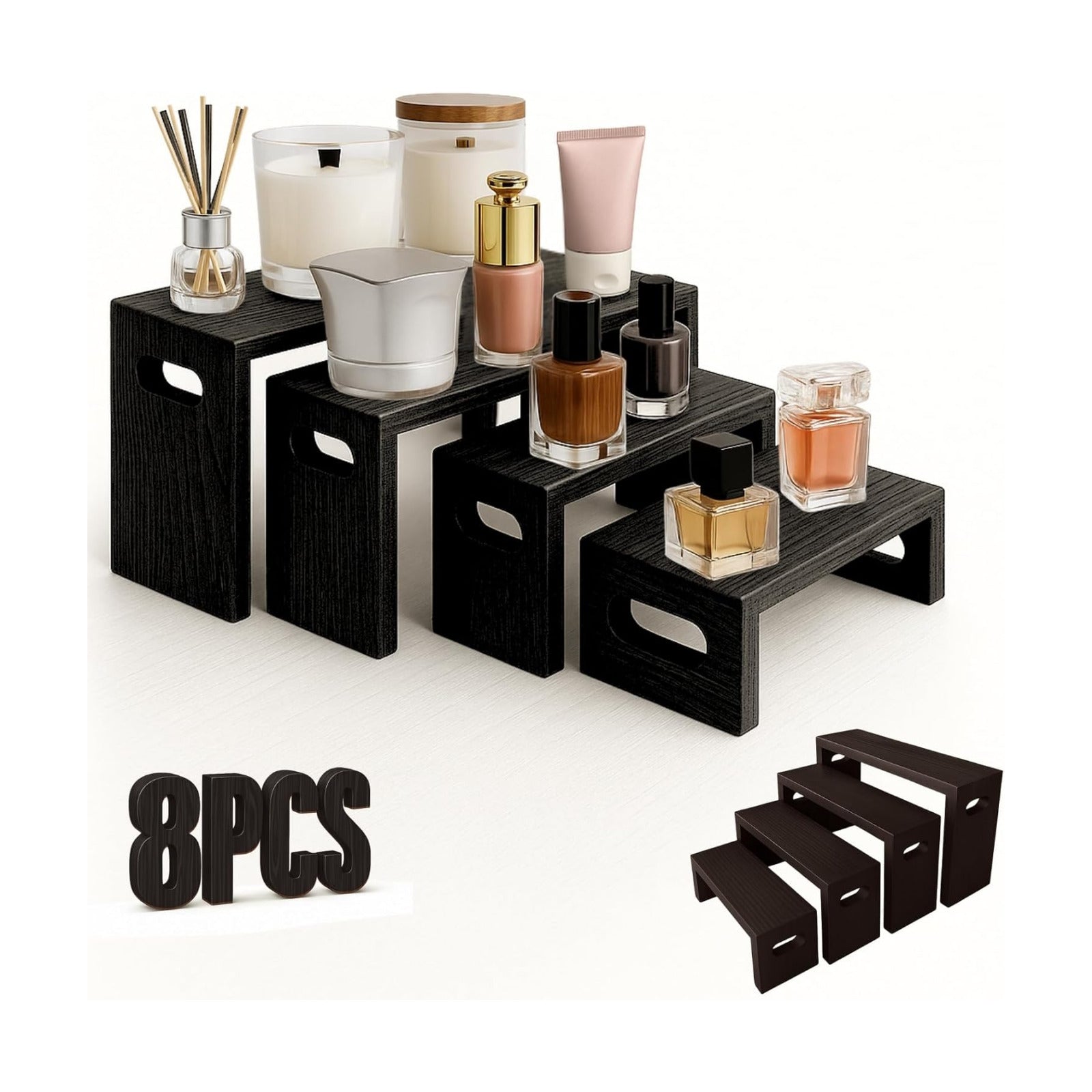 Wooden Tiered Riser Display Stands / Set of 8