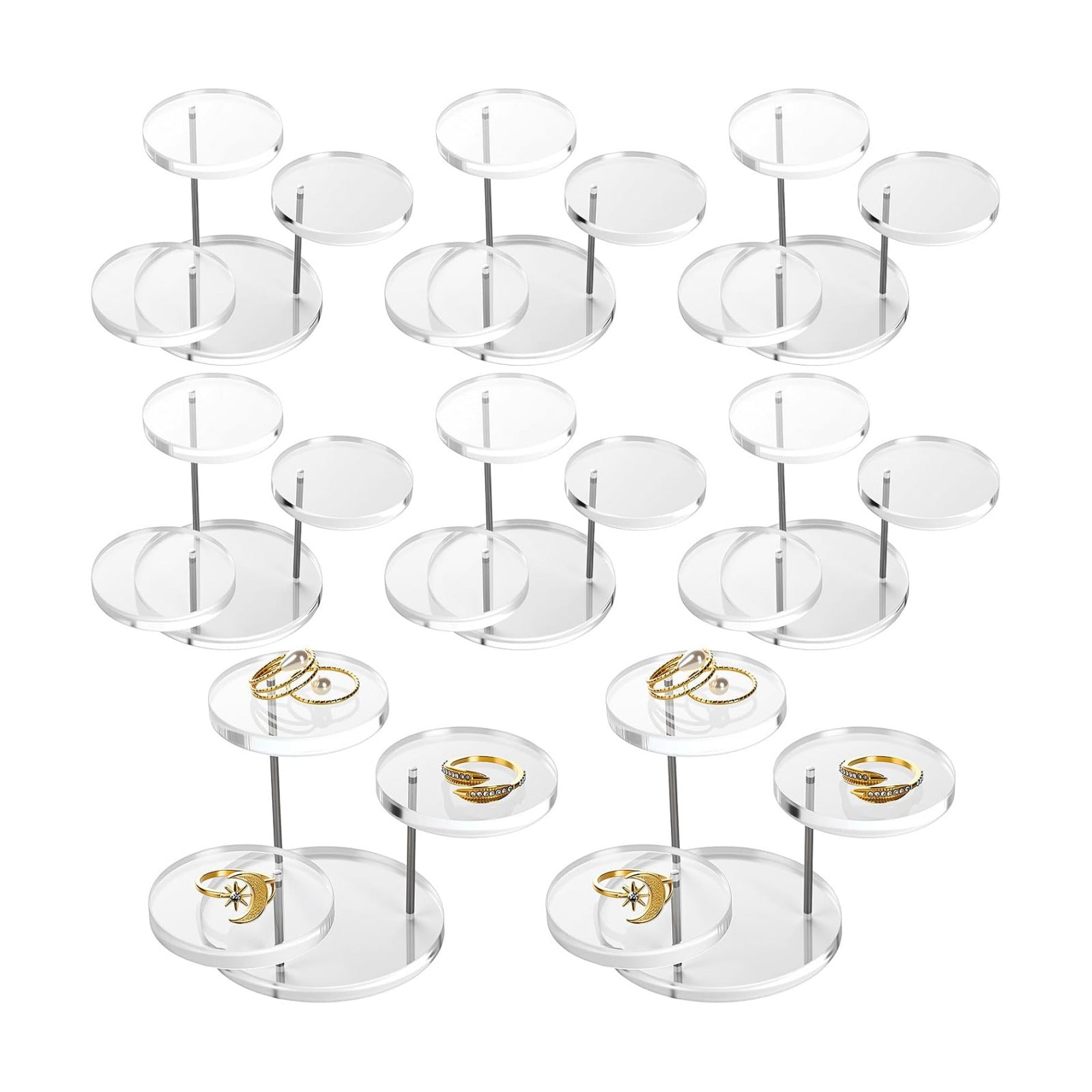 Round Acrylic Display Riser Stands for Small Items 3 Tier Jewelry Display Stands / Clear / Set of 8