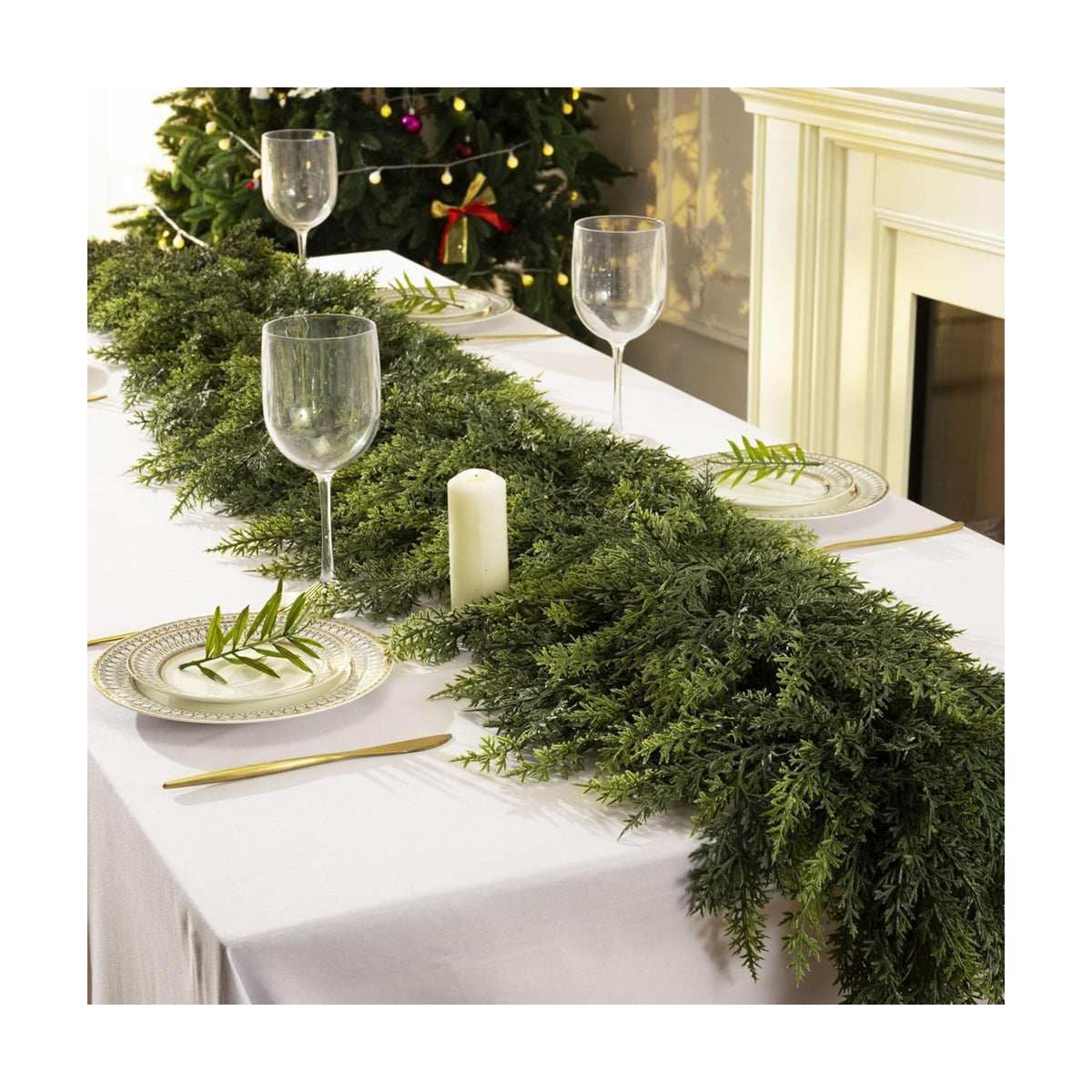 9Ft Christmas Garland,Real Touch Cedar Garland,Realistic Faux Pine Garlands