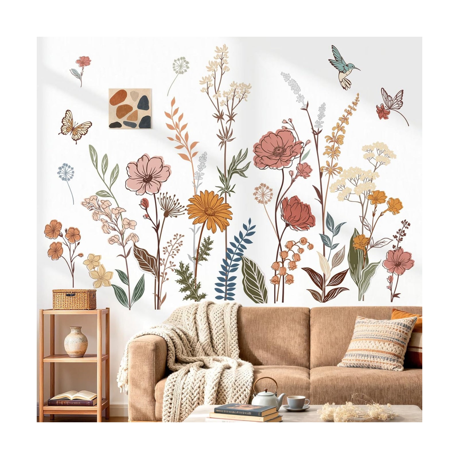 Boho Flower Wall Stickers Wildflower Floral Grass Plants Peel and Stick Wall Art Decals for Baby