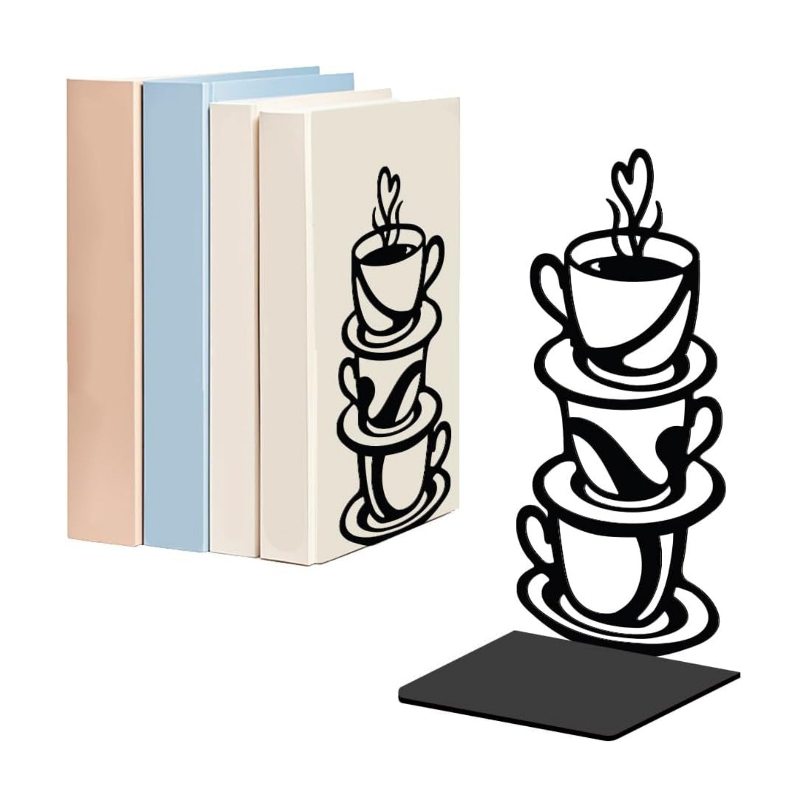 1 Pair Metal Decorative Bookend / Coffee Cup / Black