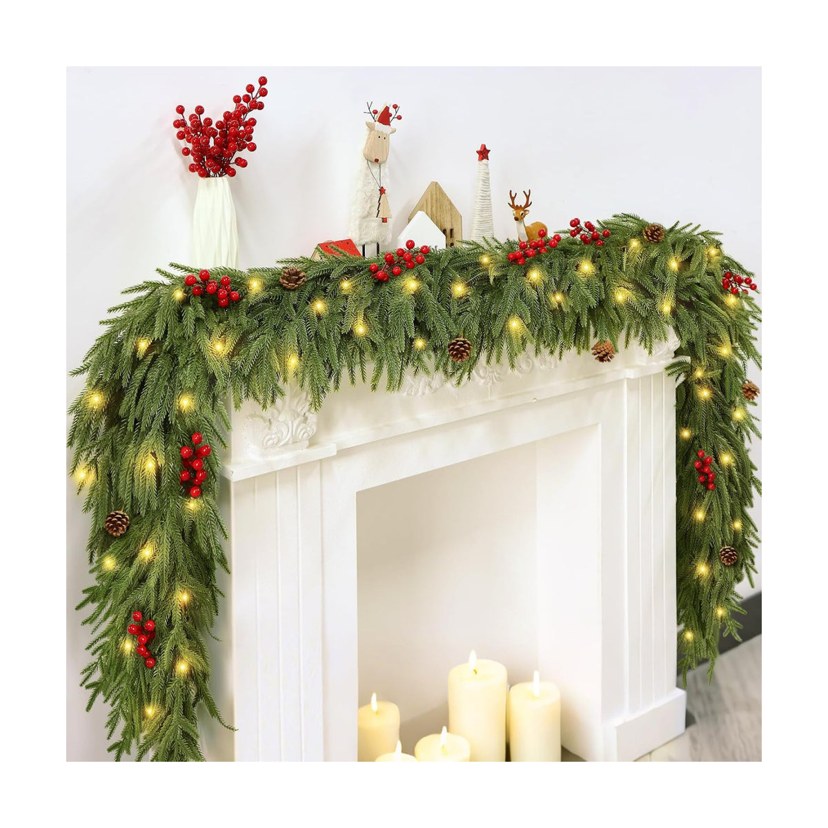 12FT Artificial Norfolk Pine Garlands - Real Touch Winter Pine Garland | Green Artificial Greenery Garland for Mantle