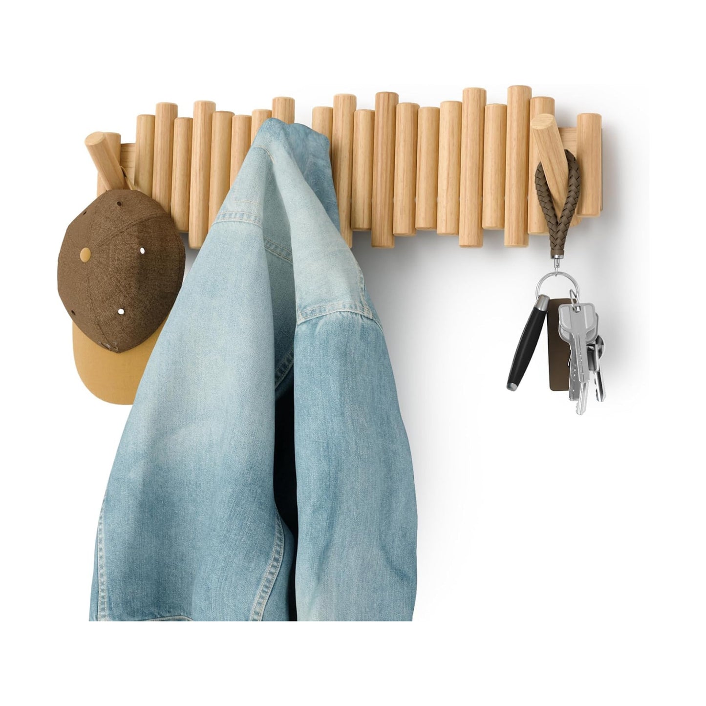 Flip-Down Wooden Hooks / Natural / 8-hook