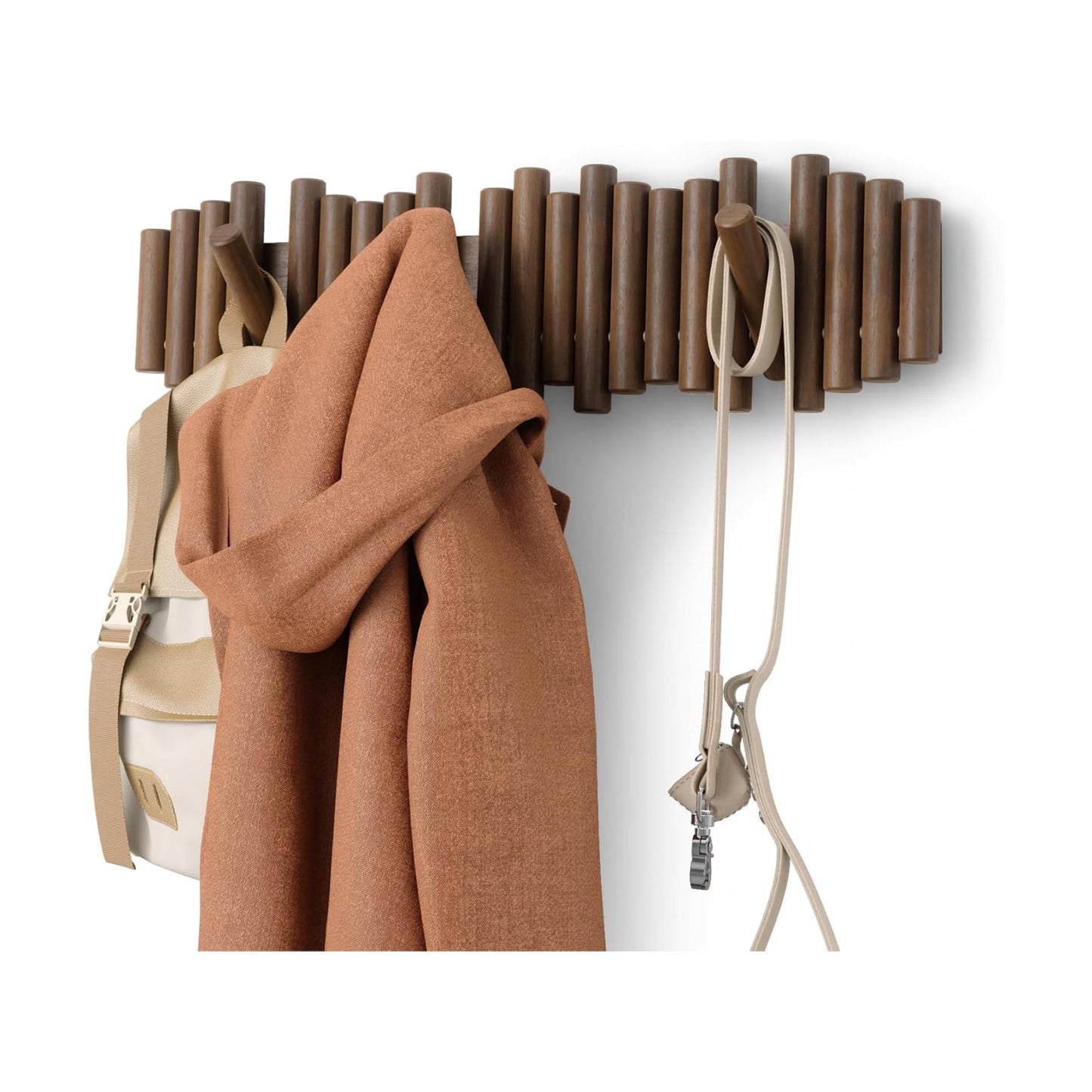 Flip-Down Wooden Hooks / Walnut / 8-hook