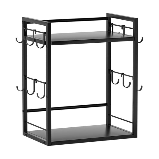 Dorhors Coffee Bar Organizer,Mug Holder,Station Organizer Kitchen Counter | 2 Tier Black Wood Coffee Bar Accessories