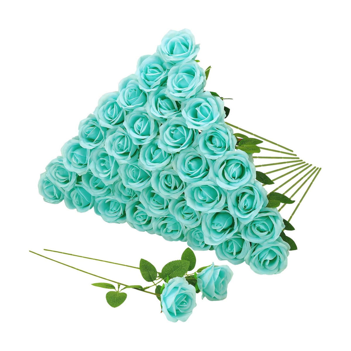 36 Pcs Turquoise Artificial Roses with Long Stems