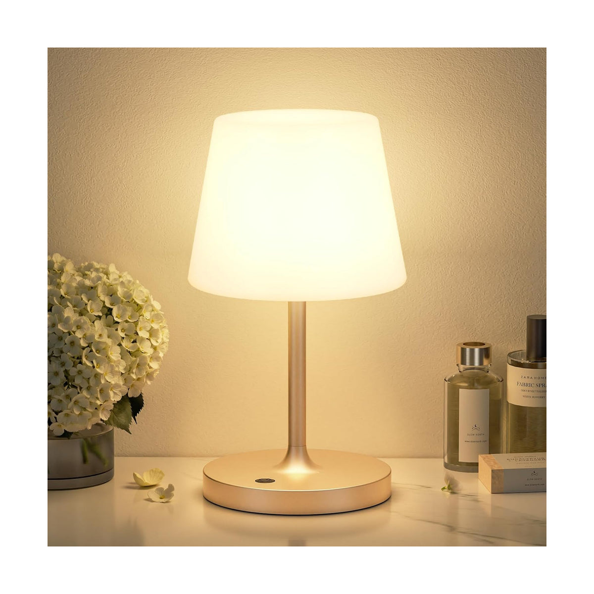 Kakanuo Champagne Gold Shower Lamp Waterproof, Rechargeable Cordless Lamp with 4000mAh Battery, Touch Dimmable Table