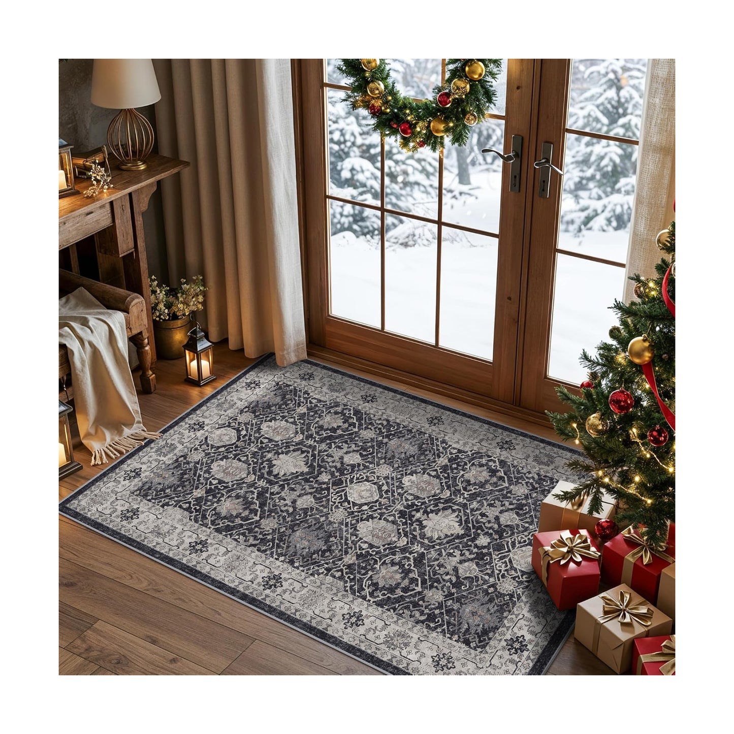 Washable 3x4 Entryway Area Rugs: Ultra Soft Low Pile Carpet for Kitchen Nursery Indoor Light-Weight Doormat Anti-Slip