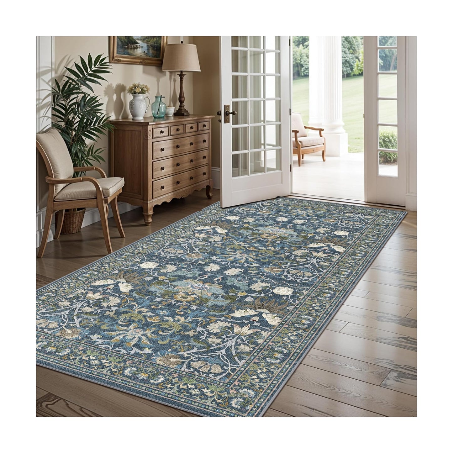 4x8 Washable Kitchen Area Rug: Farmhouse Stain-Resistant Elegant Floral Rug for Living Room Bedroom Wide Soft Carpet
