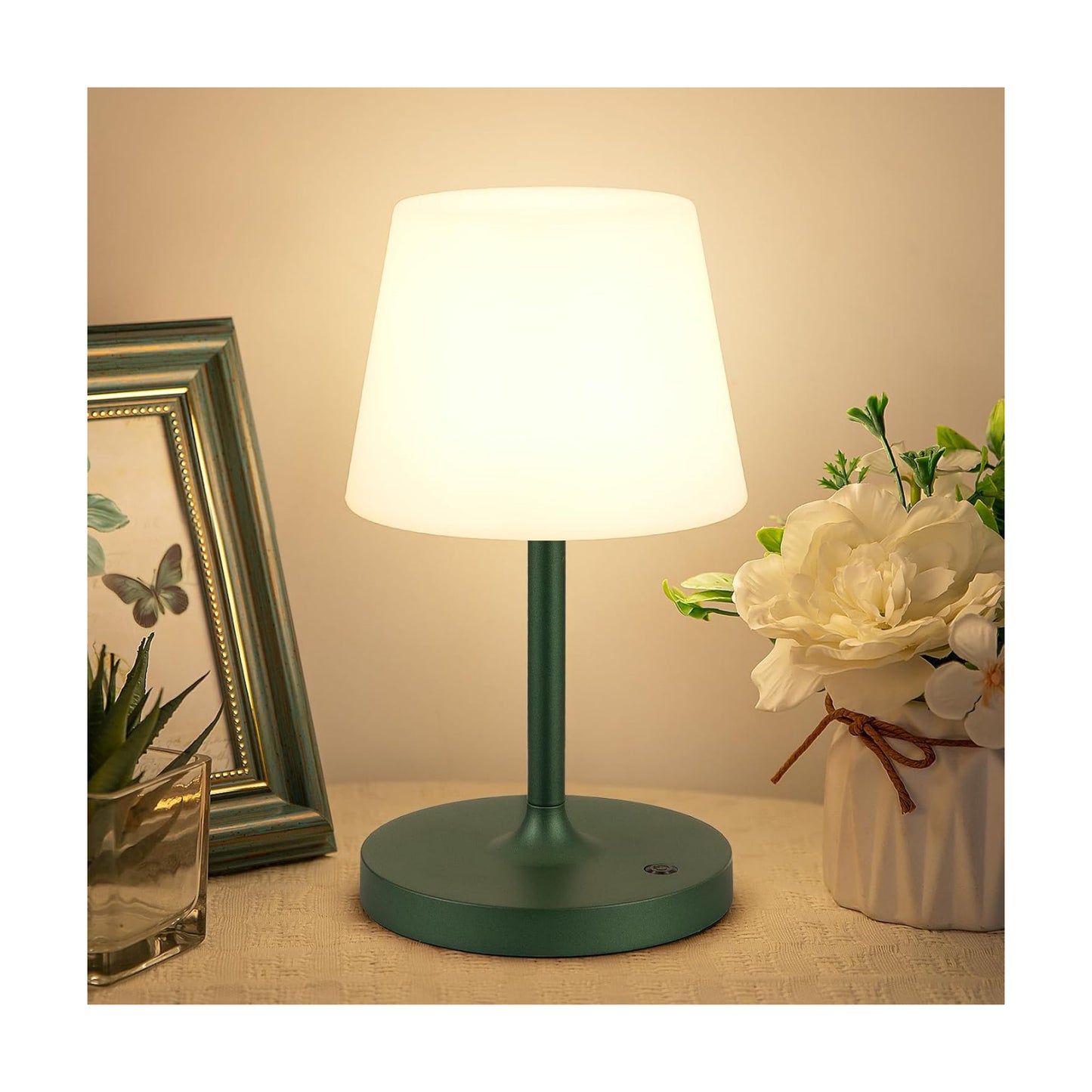 Kakanuo Green Cordless Shower Lamp Waterproof, Rechargeable Cordless Lamp with 4000mAh Battery, Touch Dimmable Table