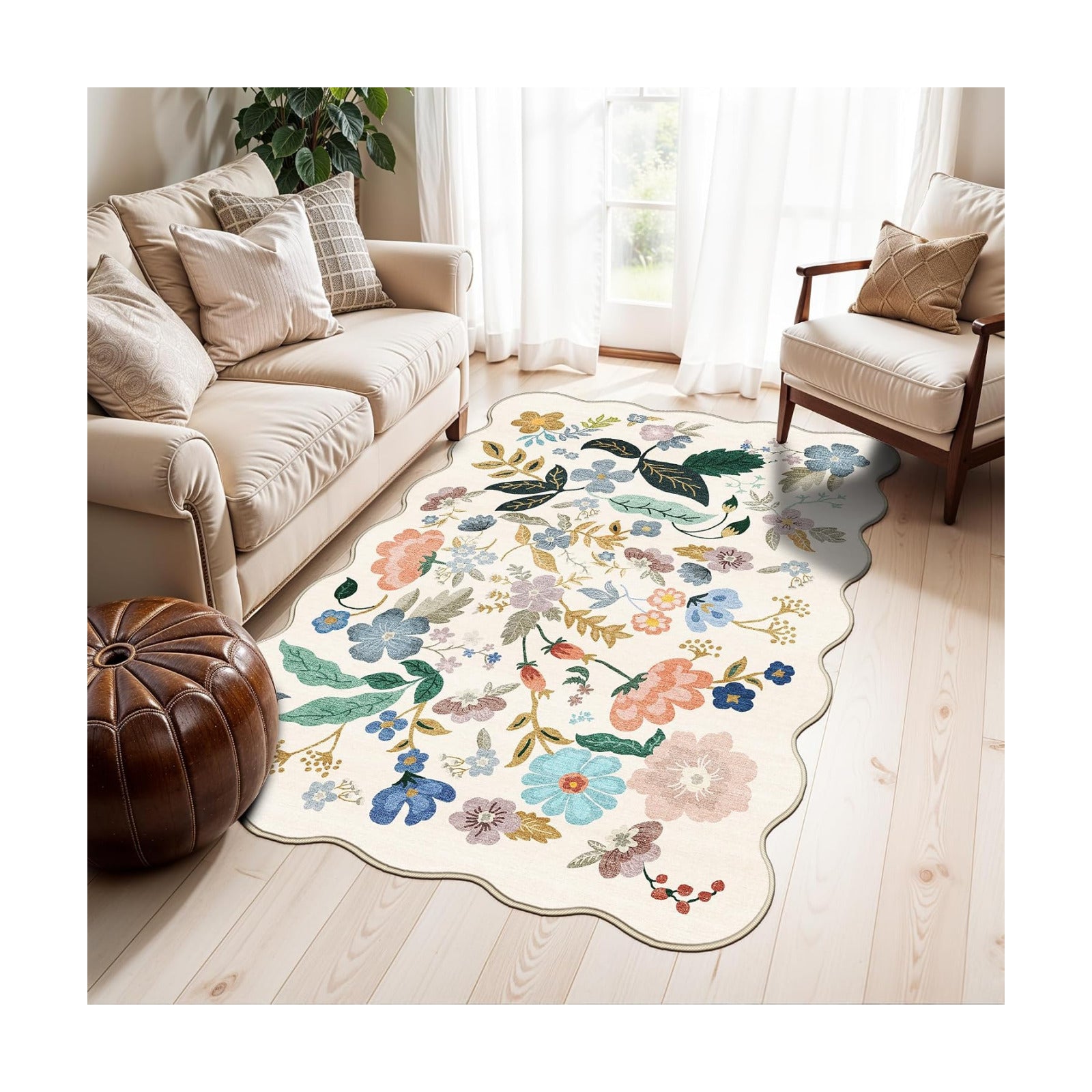Washable 3x5 Entryway Area Rugs: Ultra Soft Floral Carpet for Kitchen Nursery Indoor Light-Weight Doormat Anti-Slip