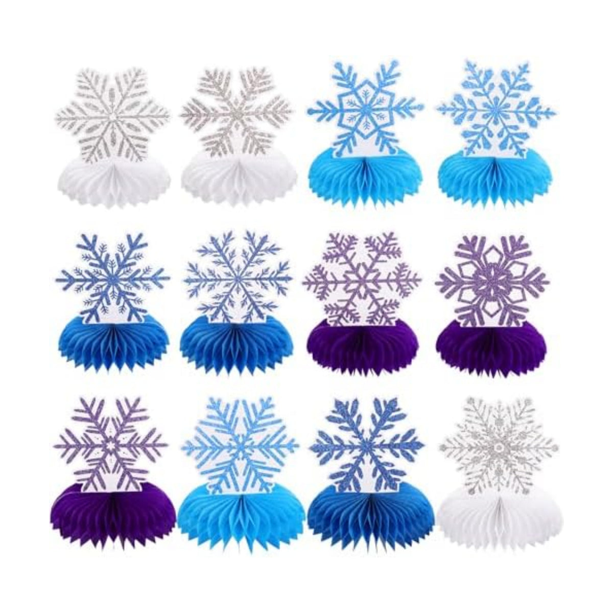 12 PCS Snowflake Honeycomb Centerpieces for Tables Frozen Birthday Party Decorations Snowflake Table Centerpieces Winter Wonderland Party Decorations for Christmas Holiday Baby Shower Supplies