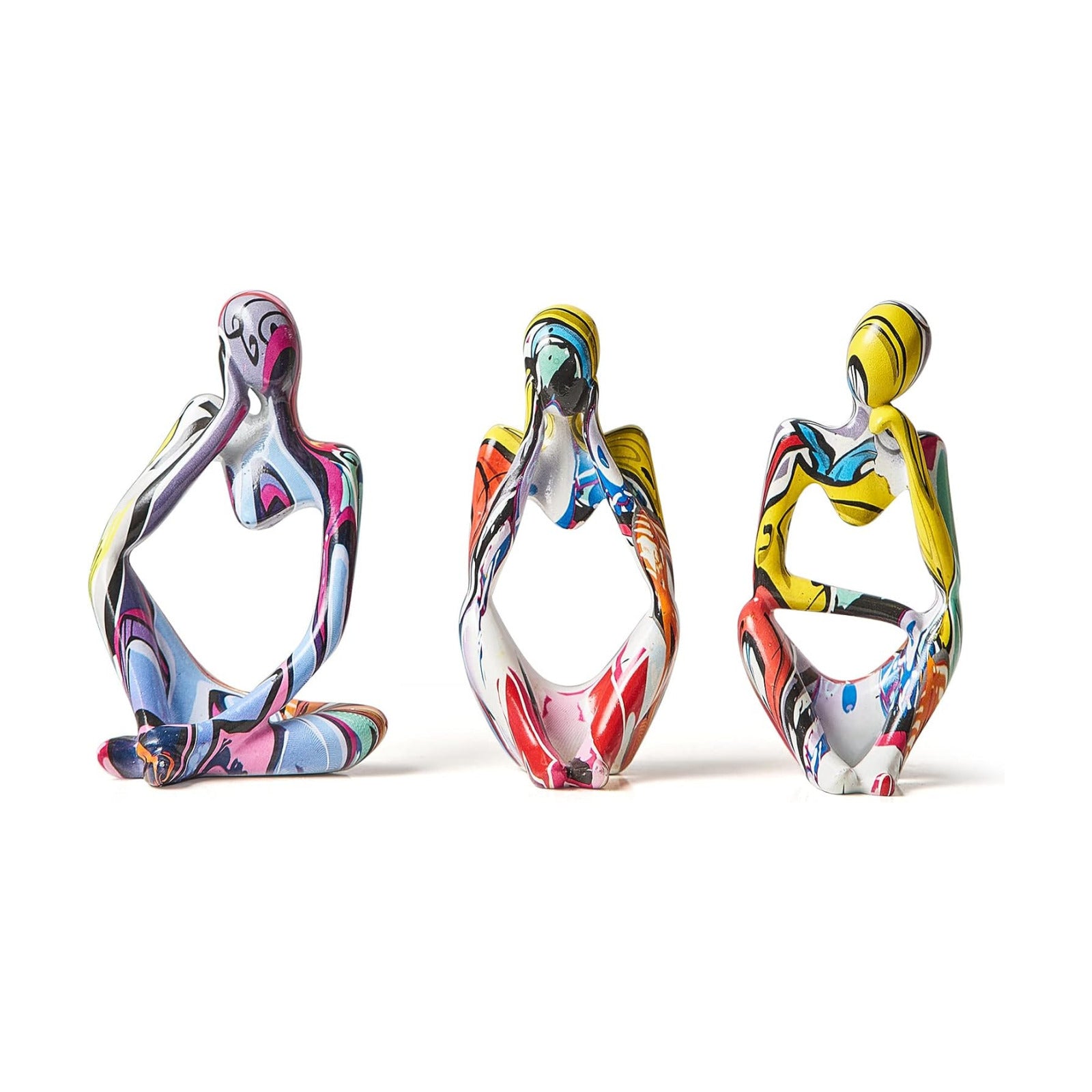 Handmade Art Figurines / Colorful Thinker Statue / Set of 3