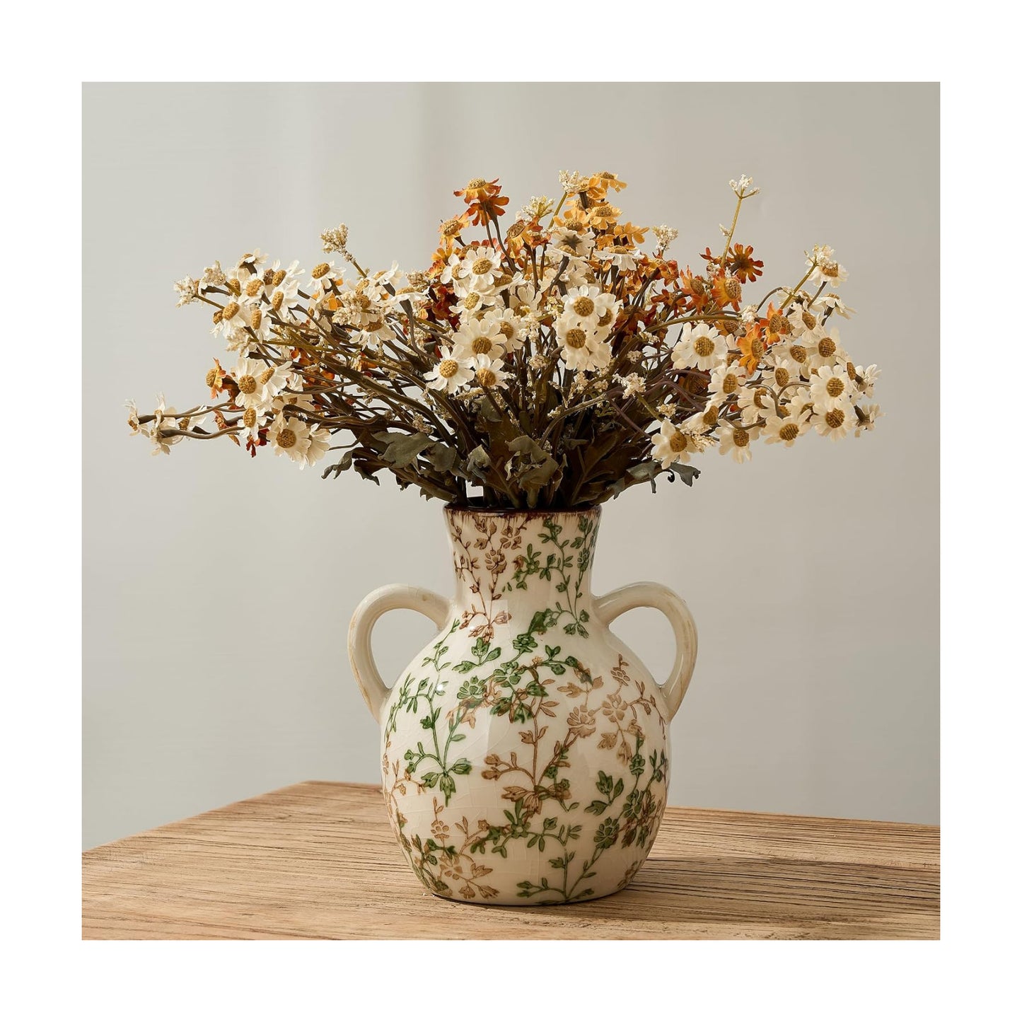 Ice Cracked Vintage Pastoral Vase / 18785-green and Beige / 7 Inch