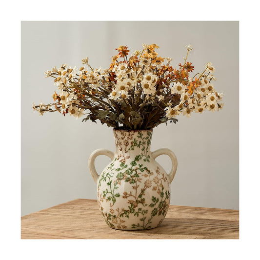 Ice Cracked Vintage Pastoral Vase / 18785-green and Beige / 7 Inch