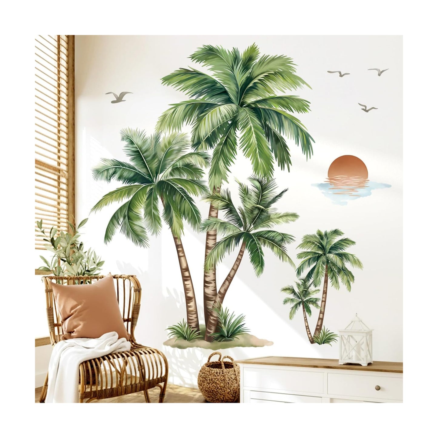 Large Palm Tree Wall Stickers Tropical Plants Coconut Tree Peel and Stick Wall Art Decals