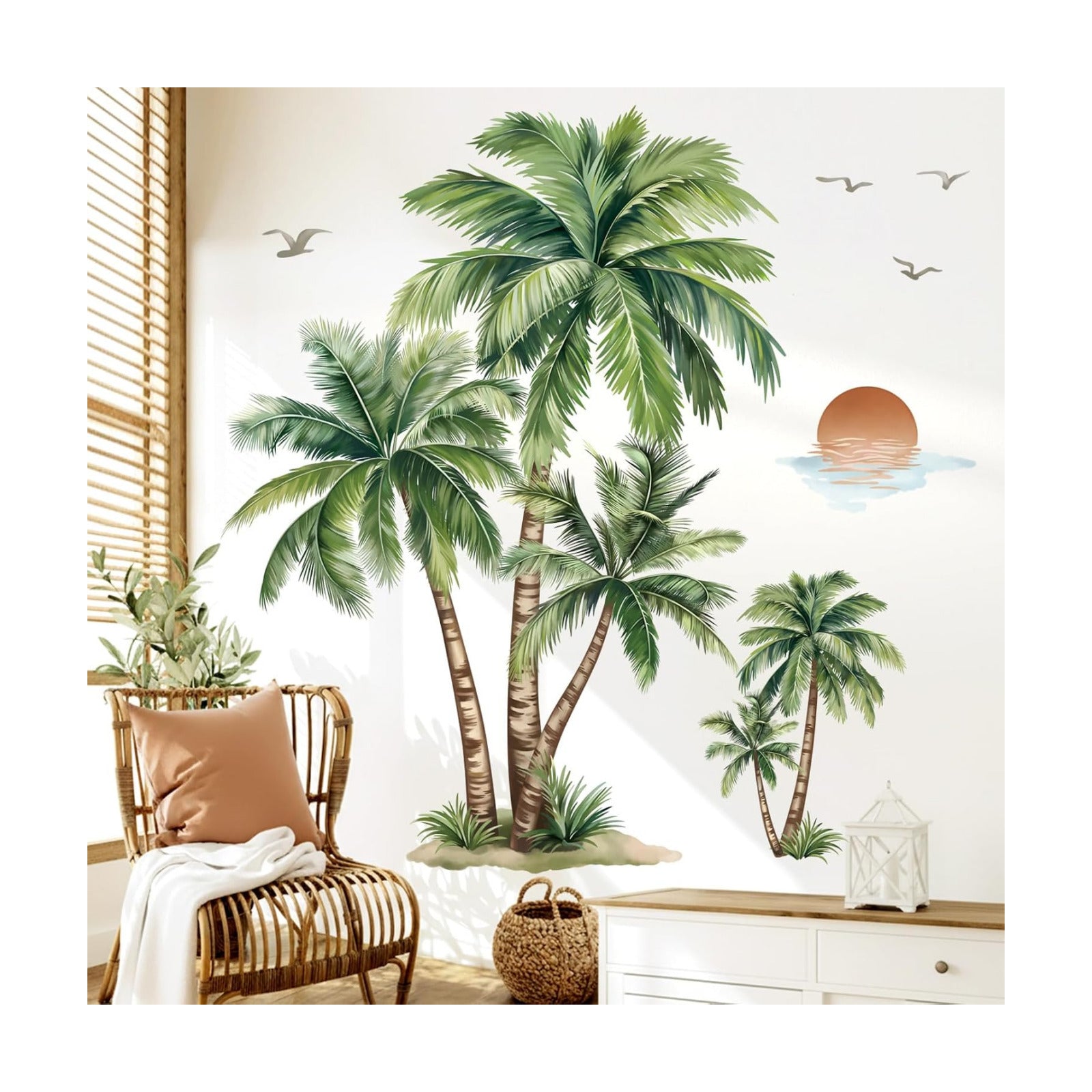 Large Palm Tree Wall Stickers Tropical Plants Coconut Tree Peel and Stick Wall Art Decals