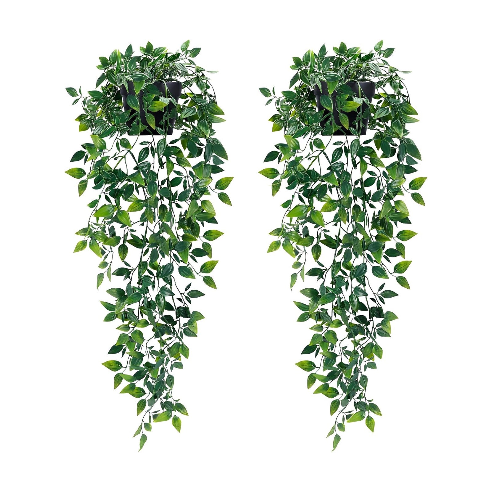 Waipfaru 2Pcs Fake Hanging Plants with Pot Eucalyptus Leaves Fake Vines