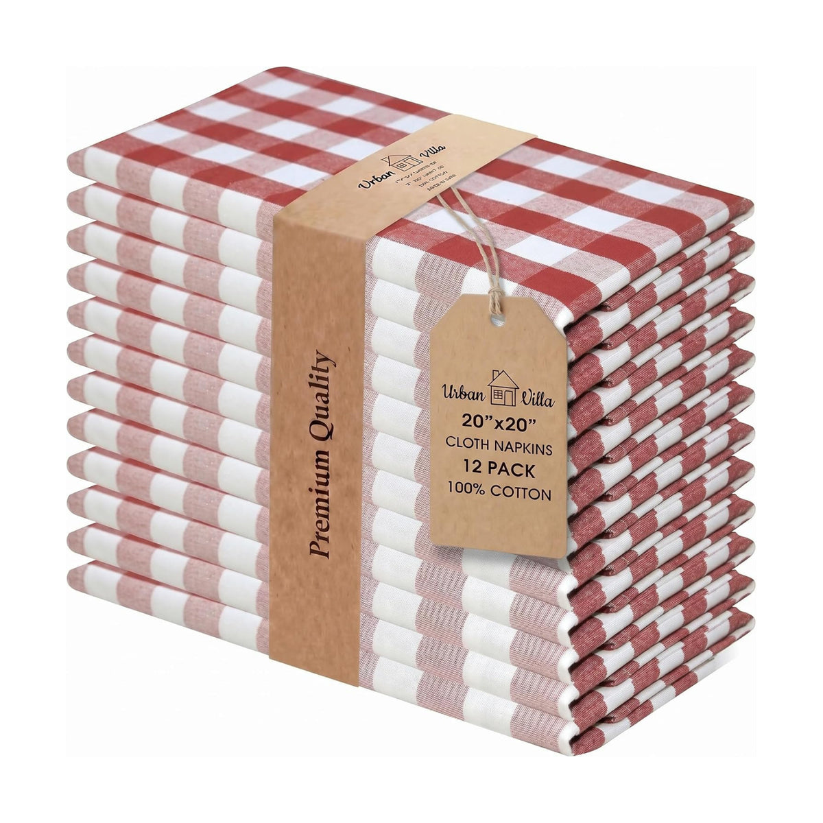 Urban Villa Cloth Napkins Cotton 20x20 (Set of 12) Rust