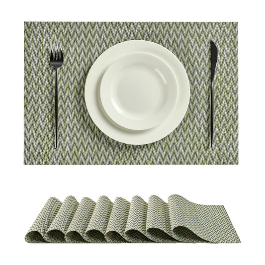 Leetaltree Woven Vinyl Placemats Set of 8,Green Zigzag | High Density，Stain Resistant, Easy to Clean, Washable Table